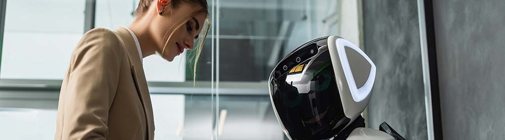 person interacting with AI robot person interacting with AI robot