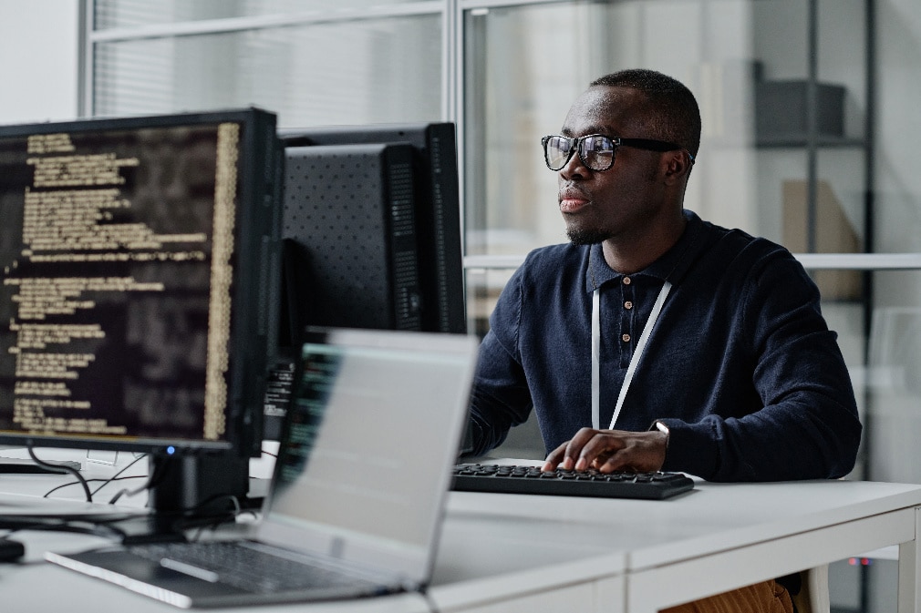 Professional looking at computer screen