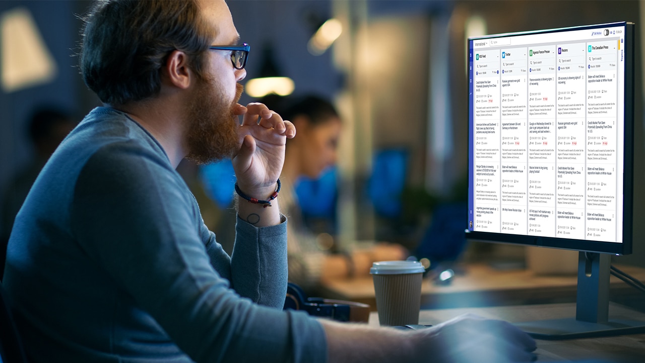 Professional looking at data