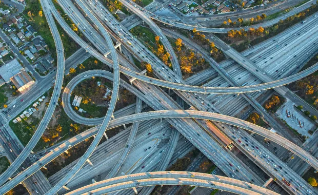 Aerial view of highway traffic
