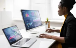 Female analyst working with data