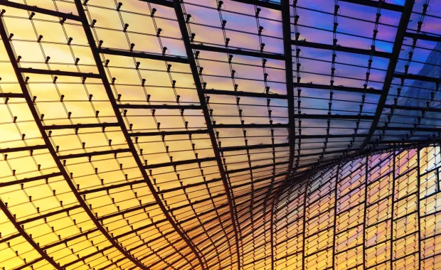 Closeup of glass building