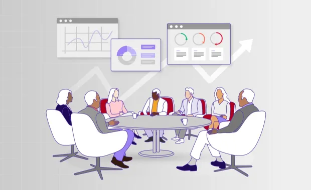 Illustration of group meeting discussing business