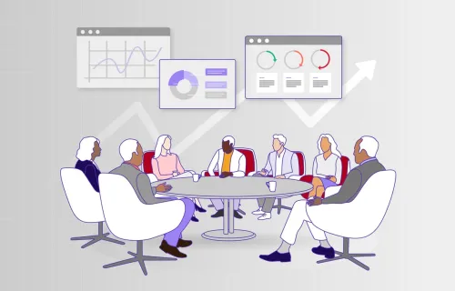 Illustration of group meeting discussing business