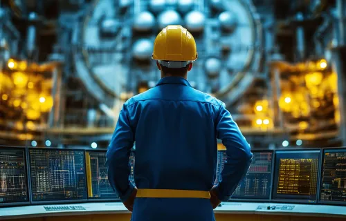 engineer surveys the inside of a power plant