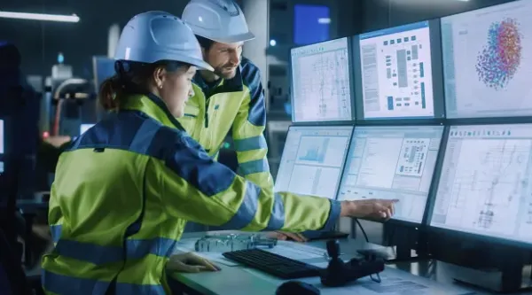 engineering operators controlling facility production line