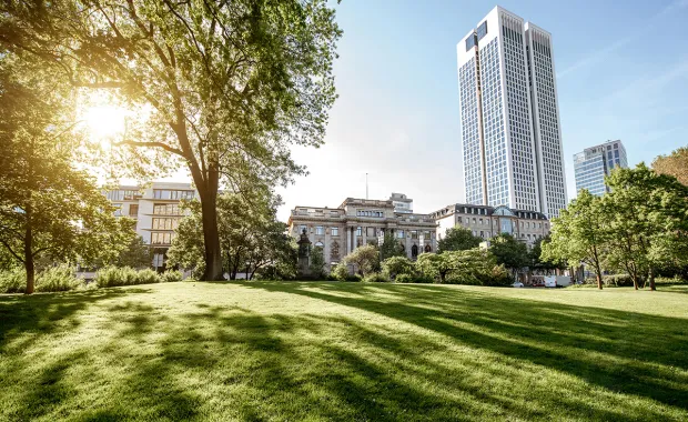 high rise building with greenery around