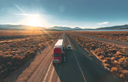 truck driving down the road